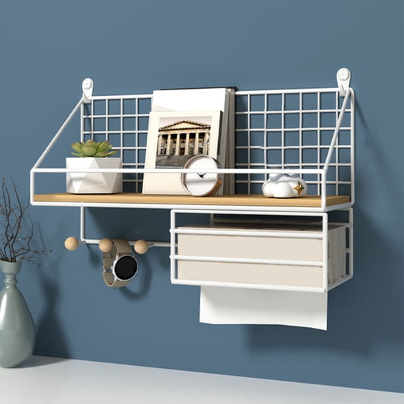 No-Drill Metal Wall Mounted Storage Rack, Multi-Layer Partition Shelf for Dormitory Bedroom Kitchen, Heavy-Duty & Rust-Proof, White