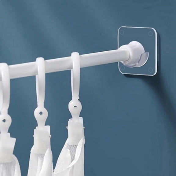 No-Drill Nail-Free Pole Rod Holders, 2-Pack, White Acrylic, Door Curtain Bracket Mounts