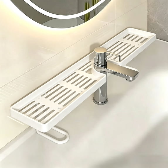 No Drill Over Sink Shelf with U-Shaped Faucet Cutout, Freestanding Bathroom Counter Organizer for Makeup Bottles, Toothbrushes and Wash Supplies