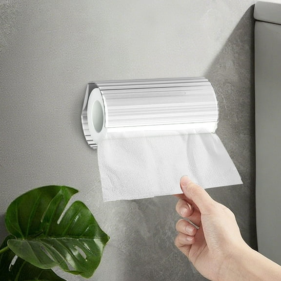 No-Drill Paper Towel Dispenser - Adhesive PET Material Wall Mount Holder Box for Bathroom and Kitchen Organization - Grey