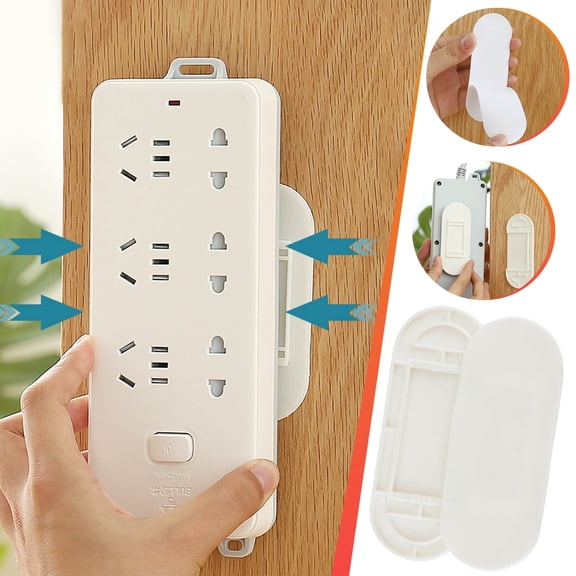 No-Drill Power Strip Mounting Bracket - Double-Sided Adhesive Plugboard Holder, Christmas & 2026 Home Office Organization Tool, Wall-Mounted Router & Socket Fixer, Cable Management, 1.6*3.9in, White