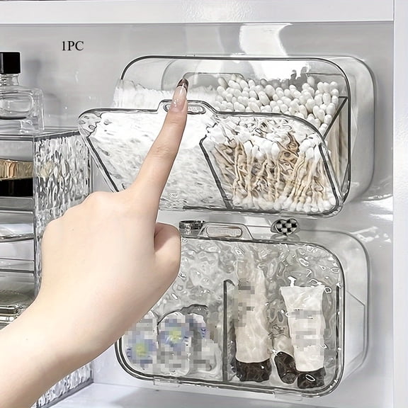 No Drill Pull Out Bathroom Storage Tray, Wall Mounted Drawer Organizer for Vanity