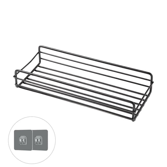 No-Drill Rectangular Metal Wall Shelf, Bathroom and Kitchen Storage Rack with Strong Adhesive Hooks, Multipurpose Organizer for Toiletries and Utensils, Space-Saving Home Essential