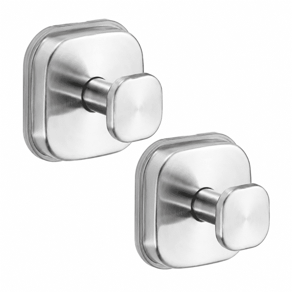 No-Drill Reusable Suction Cup Hooks, 2-Pack Brushed Nickel – Towel, Robe, Loofah, Coat Hook for Glass, Mirror, Tile, Shower, Bathroom, Kitchen & Metal (Smooth, Non-Porous Surfaces)