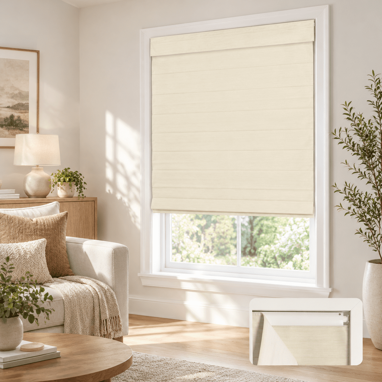 No Drill Roman Shades For Indoor Windows Beige 37