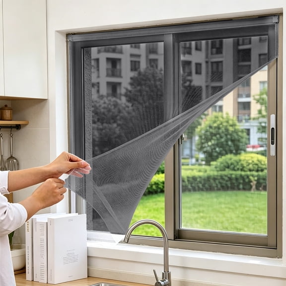 No-Drill Self-Adhesive Adjustable Window Screen Mesh Rolls, Easy-Install Cuttable Anti-Mosquito Netting for Household Window Renovation, Bug Blocking and Indoor Ventilation Protection, Black