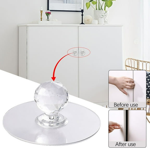 ​​No-Drill Self-Adhesive Cabinet Door Handles - Crystal Clear Knobs for Glass Wardrobe Drawers, Invisible Kitchen Pulls Hardware Set of 2​​