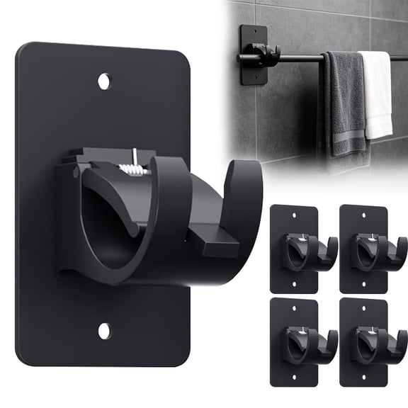 No‑Drill Self‑Adhesive Curtain Rod Brackets, Heavy‑Duty Wall Mount Curtain Rod Holders Hooks, Easy‑Install Hardware for Window, Bathroom, Bedroom Shower Curtain Rod Support, Black