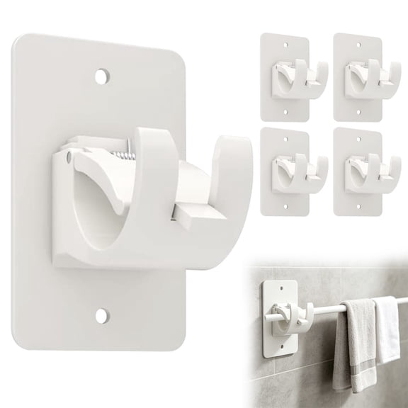 No‑Drill Self‑Adhesive Curtain Rod Brackets, Heavy‑Duty Wall Mount Curtain Rod Holders Hooks, Easy‑Install Hardware for Window, Bathroom, Bedroom Shower Curtain Rod Support, White