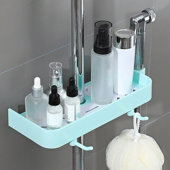 No-Drill Shower Caddy, Adjustable Bathroom Shelf with Hanging Hooks and Stainless Steel Guardrail, Universal Shower Organizer for Shampoo, Soap, and Towel Storage