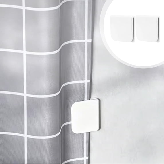 No Drill Shower Curtain Clips, Adhesive Curtain Holders for Bathroom, Windproof Wall Hooks for Liner & Fabric, Clear Plastic Shower Accessories