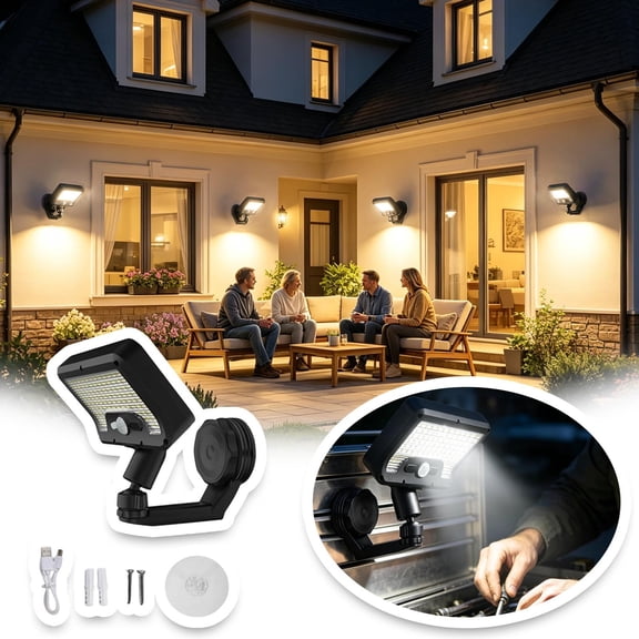 No Drill Solar Motion Sensor Light Led Wide Angle Wall Lamp With Charging Cable For Rv Fence Gutters Garden(Black-20X15Cm)