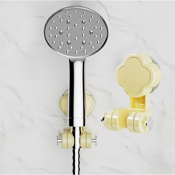 No-Drill Suction Cup Showerhead Rack with 2 Hooks, Adjustable Angle, Cream Color, Plastic Material, for Household Bathroom Use, 10.5x6.8x6cm