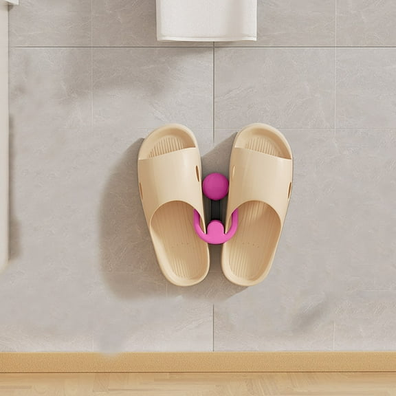 No-Drill Suction Cup Slipper Rack | Wall-Mounted Bathroom Shoe Storage Hook | Holds Pair of Slippers | For Tile & Glass Walls | Pink or Beige
