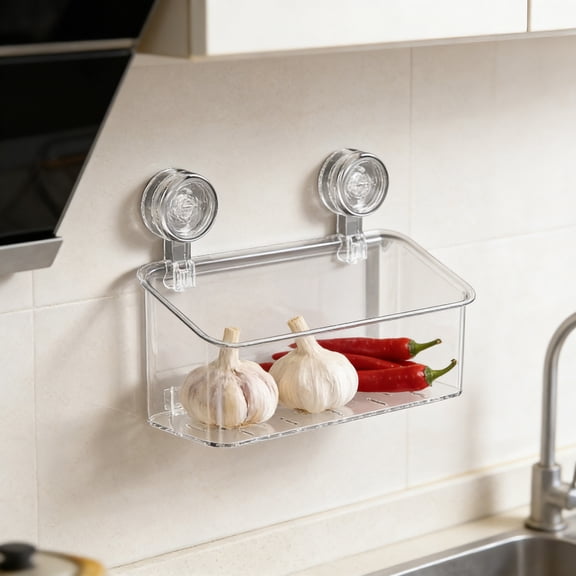 No-Drill Suction Cup Storage Organizer, Wall-Mounted Drainage Basket for Bathroom & Kitchen