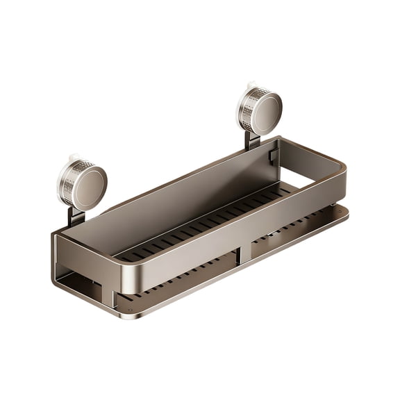 No-Drill Suction Cup Wall Shelf (15.74in) - Multi-Functional Stainless Steel Storage Rack for Bathroom/Kitchen, Detachable Drainage Shelf