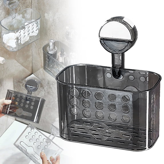 No-Drill Suction Shower Caddy (6.5x3.35x3.93in) – 1PC PET Bathroom Storage Box with Drain for Toiletries/Kitchen Organizers (Grey)