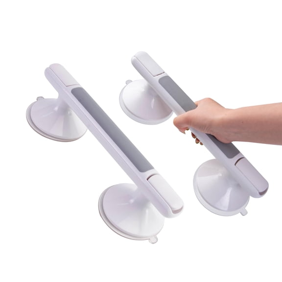 No Drill Suction Shower Grab Bars 2 Pack, Waterproof Heavy Duty Bathroom Safety Handrail For Seniors Elderly Grey