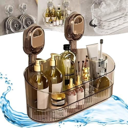 Storage Box Or Racks No-Drill Transparent Bathroom Organizer with Suction Cups, Large ...