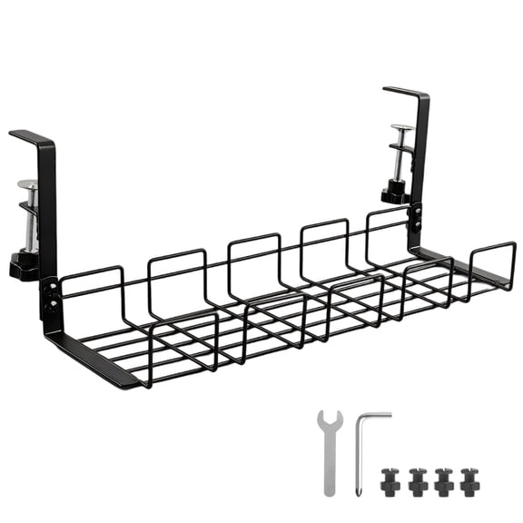 No Drill Under Desk Cable Management Rack Adjustable Stainless Steel Wire Tray Cord Power Strip Organizer for Office Home Dorm Workspace Tidying