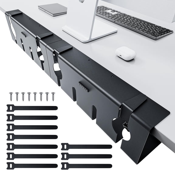 No Drill Under Desk Cable Management Tray  17'' Wire Punch-free Clamp On Metal Organizer Basket For Office And Home Black(2 Packs)