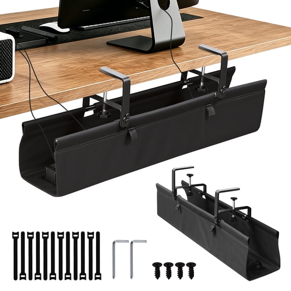 No Drill Under Desk Cable Management Tray 27.56" Cord Management Under Desk ClampMount Gaming/PC Cable Tray Cord Hider for Office/Home