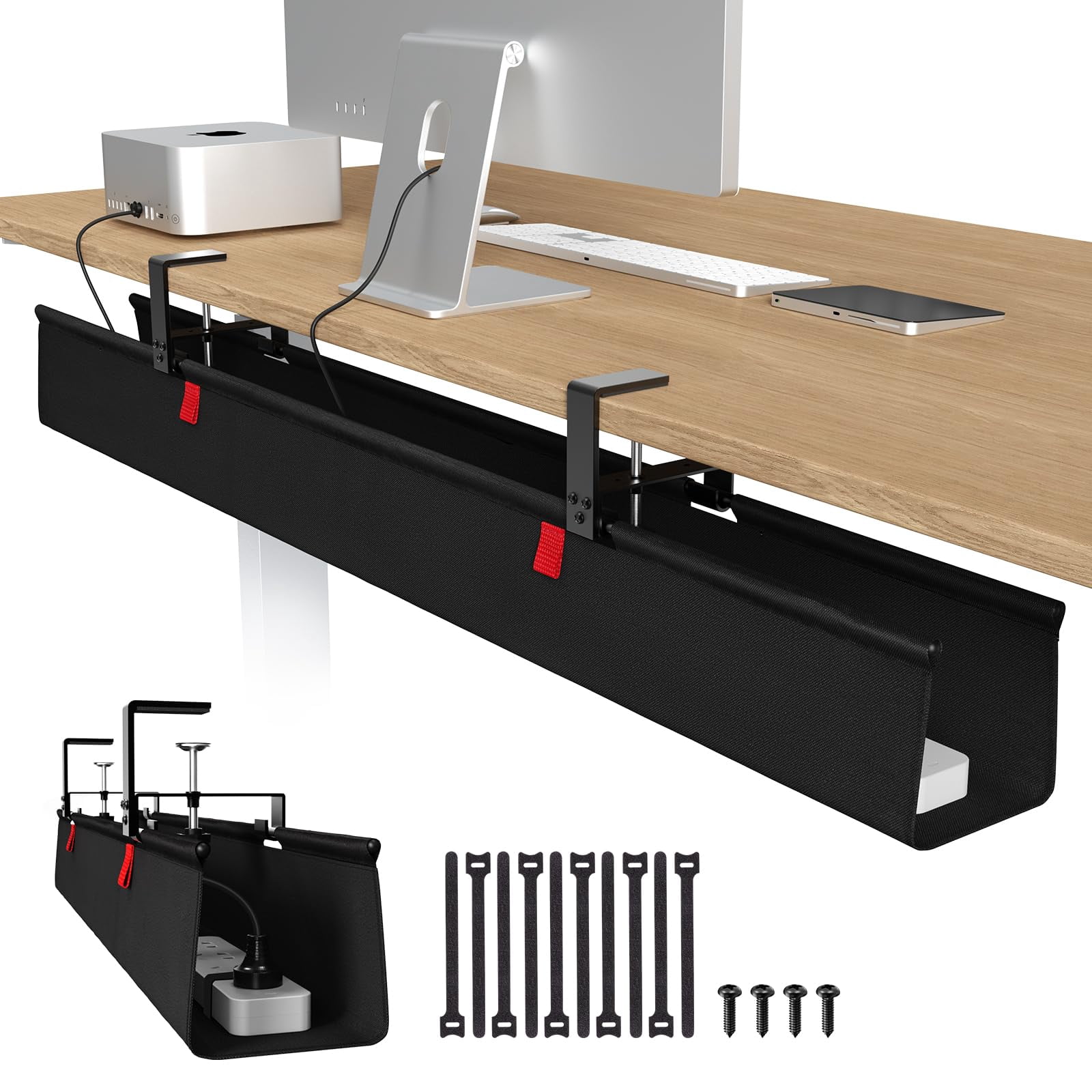 No Drill Under Desk Cable Management Tray 48" Cord Organizer For Table ...