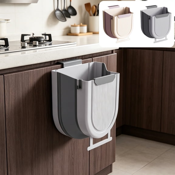 No Drill Wall Mount Trash Can, Foldable Small Space Garbage Bin, 7 Liter for Kitchen, Bathroom, Bedroom