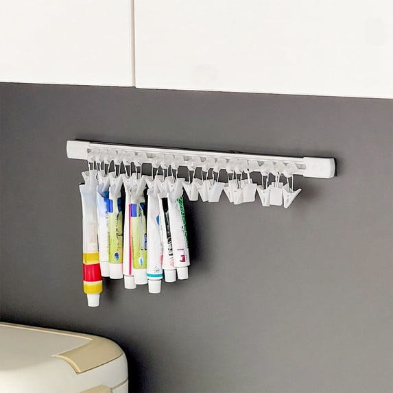 No Drill Wall Mounted Clip Hanger Rack with 20 Clips, Space-Saving Hanging Storage Organizer for Bathroom, Kitchen, Bedroom & Closet
