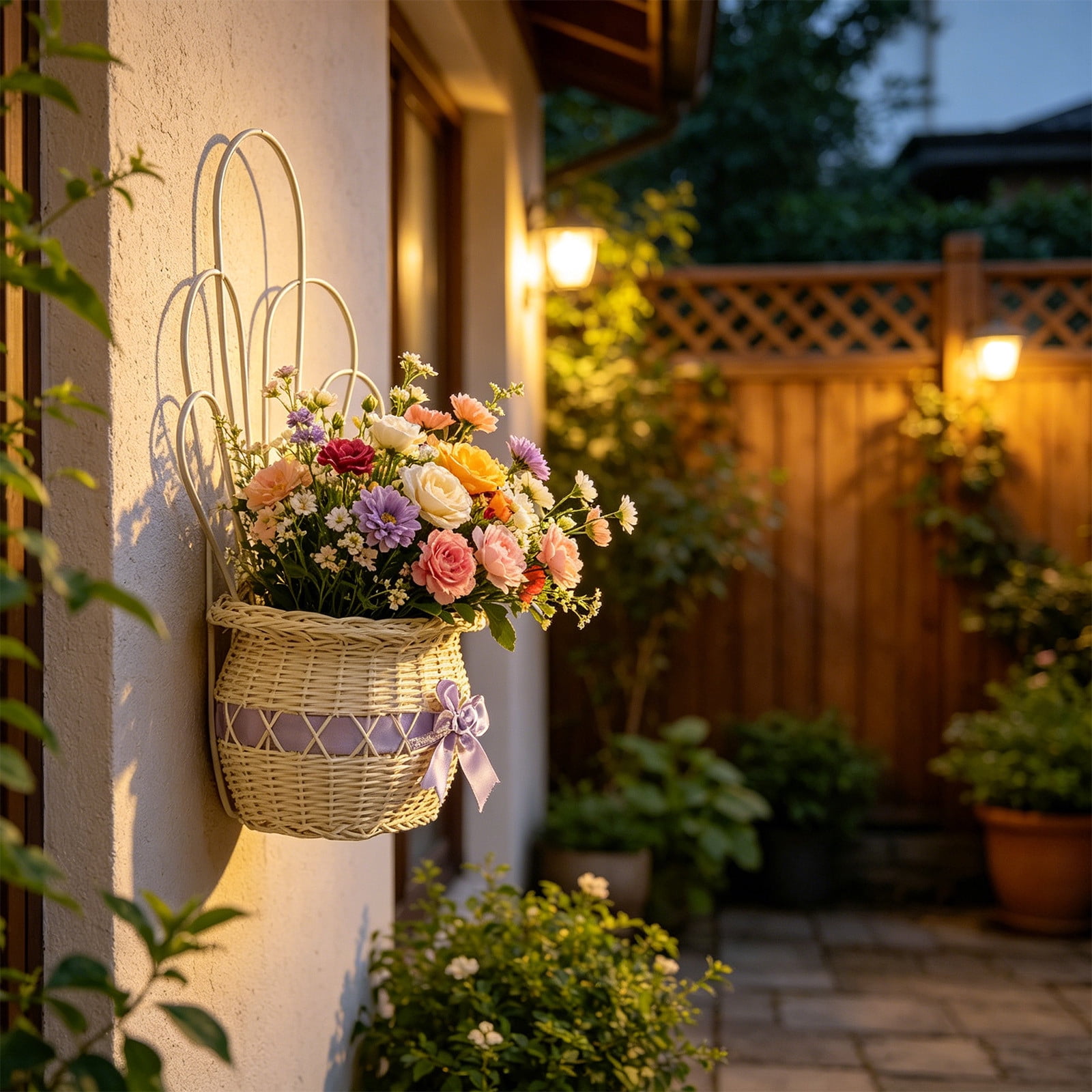 No-Drill Wall Mounted Hanging Planter - Rattan Style Plastic Flower ...