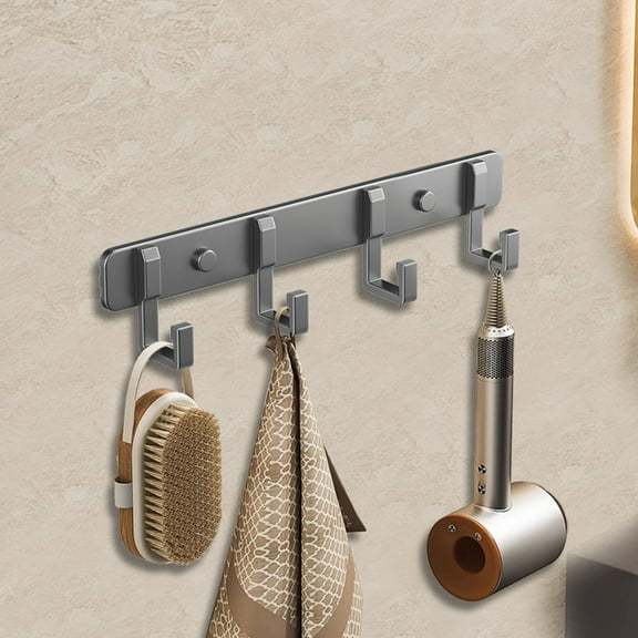 No-Drill Wall Mounted Hooks Aluminum Alloy, Adhesive Door Hooks for Bathroom and Kitchen, Space Saving Organizer Hooks for Towels and Hats(B)