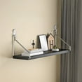 thumbnail image 1 of No-Drill Wall Mounted Shelf, 30 lb Capacity Wood Floating Shelf for Bedside, Living Room & Office | Damage-Free Installation with Adhesive Strips, Black Projector & Router Organizer Black, 1 of 6