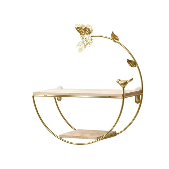 No-Drill Wall Mounted Shelf with Gold Finish, Multi-Size Wall Decor for Living Room, Bathroom and Kitchen Organization, Iron Construction for Heavy Duty Storage