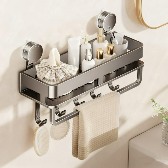 No Drill Wall Mounted Shelf with Suction Cup, Detachable Metal Storage Rack for Bathroom Kitchen Organizer(B)