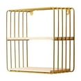 thumbnail image 1 of No-Drill Wall Mounted Storage Shelf | Double Layer Iron & Wood Wall Decor Organizer | Gold or Black 25x25x12cm for Living Room Bedroom, 1 of 6