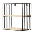 thumbnail image 1 of No-Drill Wall Mounted Storage Shelf | Double Layer Iron & Wood Wall Decor Organizer | Gold or Black 25x25x12cm for Living Room Bedroom, 1 of 6