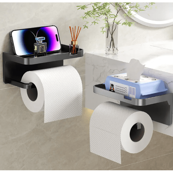No-Drill Wall-Mounted Toilet Paper Holder & Phone Shelf: The Ultimate Bathroom Space Saver