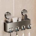 thumbnail image 1 of No-Drill Wall-Mounted Toothbrush Rack Organizer with Suction Cups, Holds Regular & Electric Toothbrushes, Razors, Cups - Black Alloy & Plastic Bathroom Storage Holder, 1 of 7