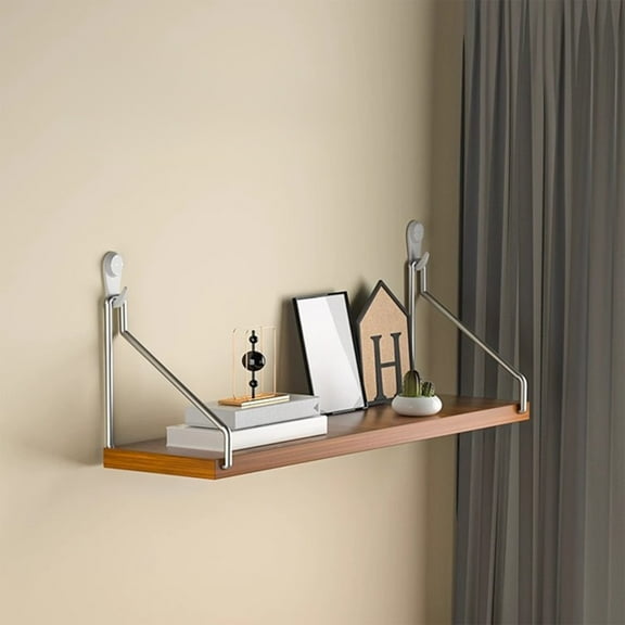 No Drill Wall Shelf Adhesive Mounted Bedside Bookshelf for Living Room Projector Router, Space Saving Floating Display Rack, 1 Piece
