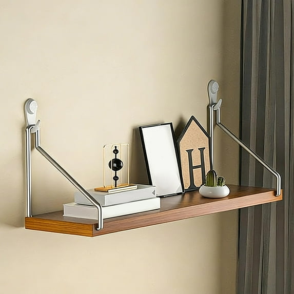 No Drill Wall Shelf Floating Wooden Shelves Adhesive Mount for Bedside Living Room Holds up to 30 lbs for Books Router Projector(Coffee)