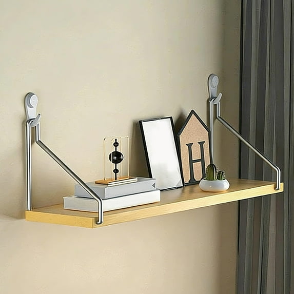 No Drill Wall Shelf Floating Wooden Shelves Adhesive Mount for Bedside Living Room Holds up to 30 lbs for Books Router Projector(Yellow)