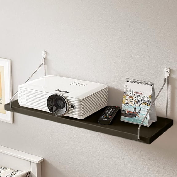 No-Drill Wall Shelf | Modern Wood Bedside & Living Room Floating Bookshelf | 40x15cm Damage-Free Install | Sturdy Router Organizer | White, Black, Coffee, Yellow
