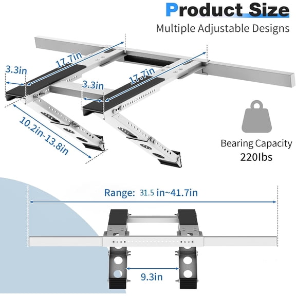 No-Drill Window AC Bracket, Heavy Duty Window Air Conditioner Support Bracket with Easy Installation, Adjustable Width to Fit Single / Double Hung Windows, Holds Up to 220 lbs