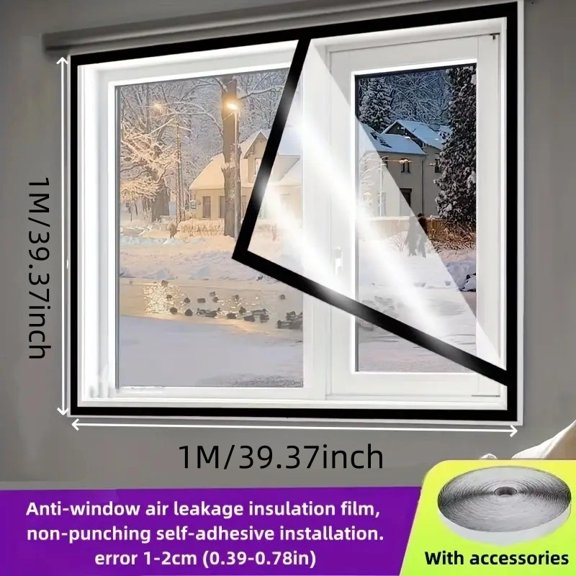 No-Drill Winter Window Insulation Film - Windproof, Warm Seal, Black Edge, Easy Install, Energy-Saving Thermal Barrier for Doors & Drafts