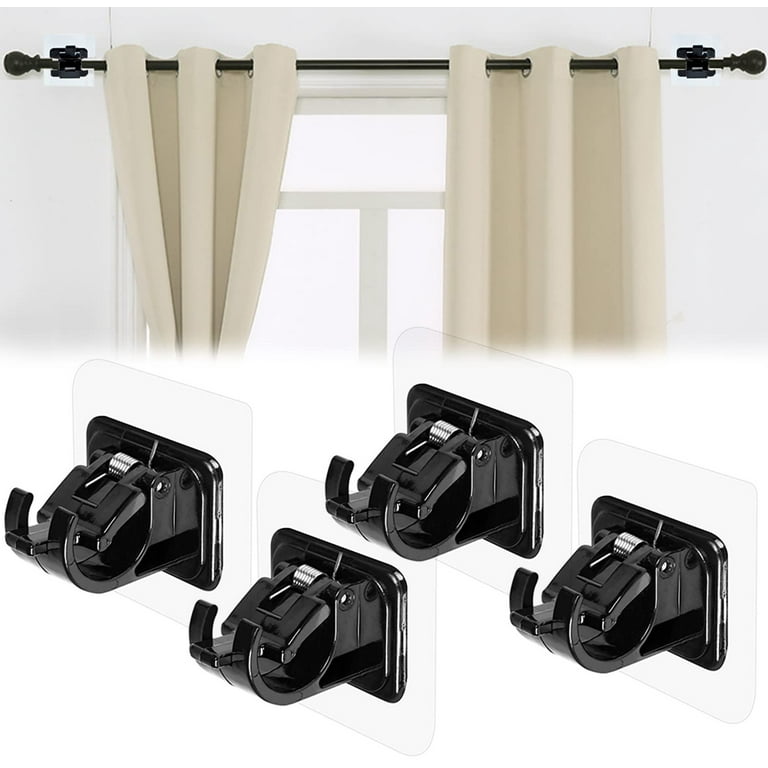 No Drilling Curtain Rod Brackets,Curtain Rod Hooks,Curtain Rod Hangers,  Self Adhesive for Home Bathroom (Black, 16PCS) 