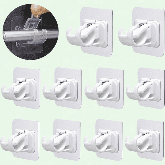 No Drilling Curtain Rod Brackets, Set of 10 Self Adhesive Curtain Rod Holders, 3M Curtain Rod Hooks, Adhesive Curtain Hangers for Home Bathroom