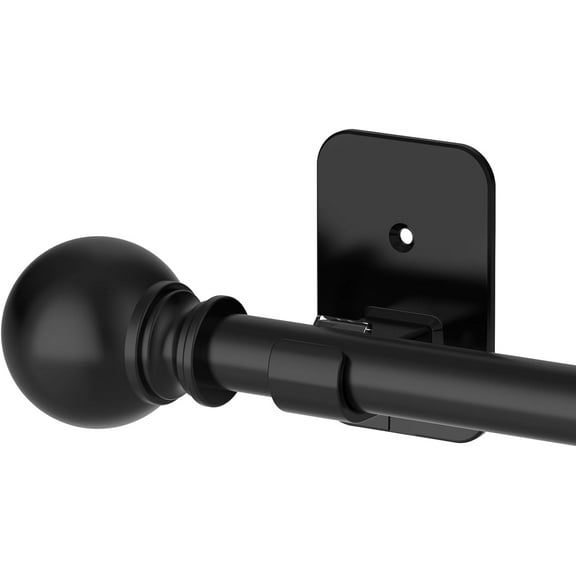 No Drilling Curtain Rod for Windows 48"–84", 5/8 Inch Adjustable Curtain Rod with 3M Adhesive Mounting Brackets, Renter Friendly, Black