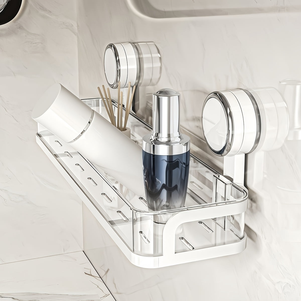 No-Drill Aluminum Bathroom Shelf — Suction Cup Wall Organizer - Image 2