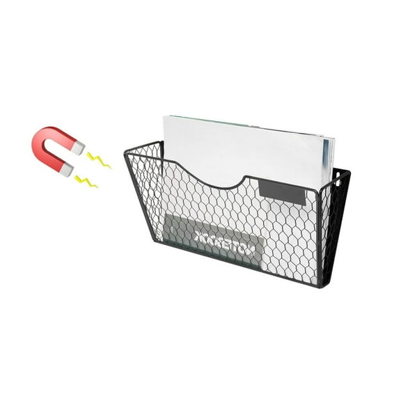 No Drilling Magnetic Holder,1Pc Black Reusable File Mail Organizer,14x6.7x2.7In Reusable Magnetic File Holder for Home