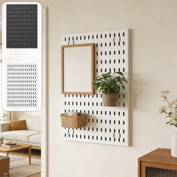 No Drilling Pegboard Wall Organizer with Drain Basket and Hooks for Kitchen Bathroom Storage, Wall Mounted Plastic Rack